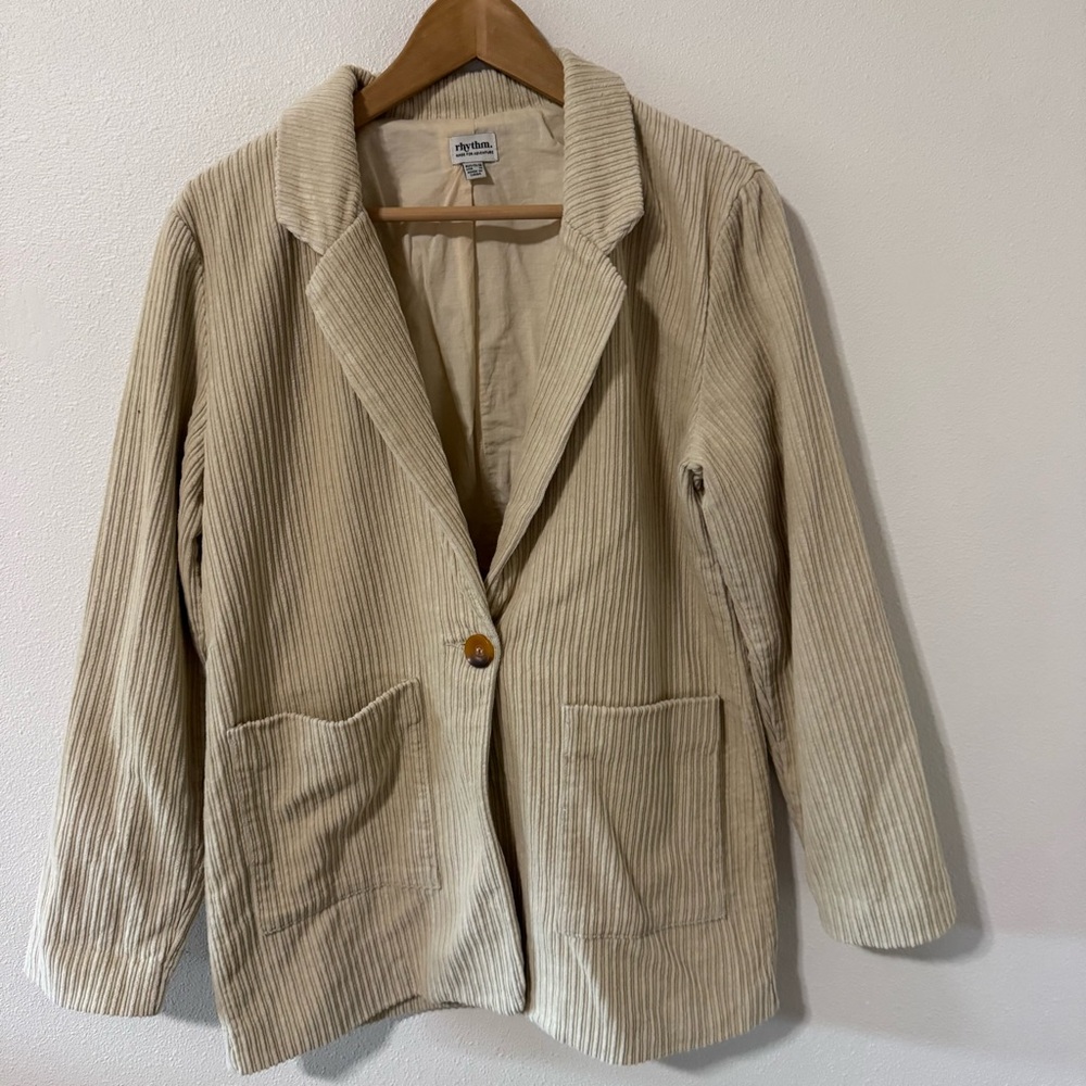 Rhythm Riviera Corduroy Blazer Stone Beige One Button Lined Career Preppy-M